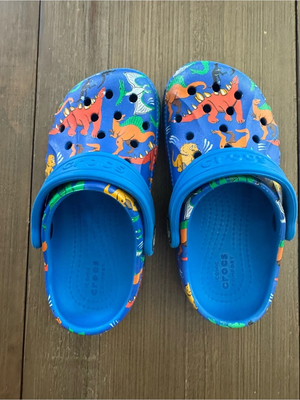 CROCS Kids' Bright Blue Dinosaur Print Clogs